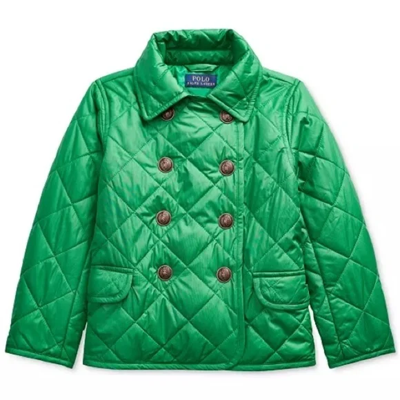Polo Ralph Lauren Kid’s double breasted green button quilted barn coat jacket L - Picture 1 of 8